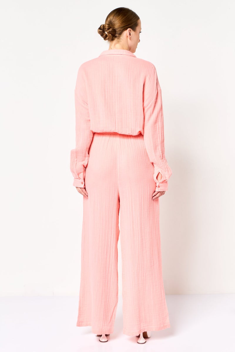 promod Women Plain Long Sleeve Jumpsuit, Peach - Image 4